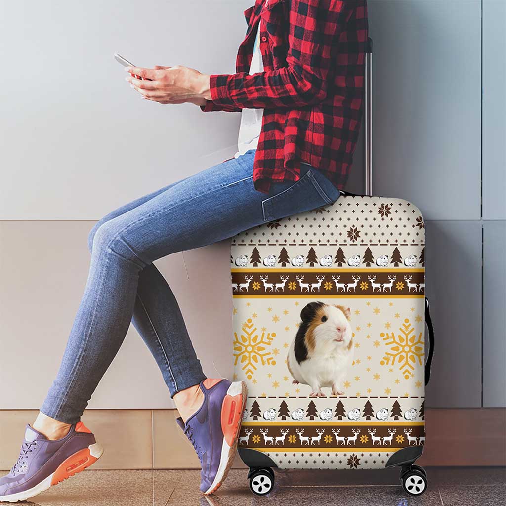 Guinea Pig Christmas Luggage Cover with Snowflakes Trees and Reindeer Pattern - Wonder Print Shop