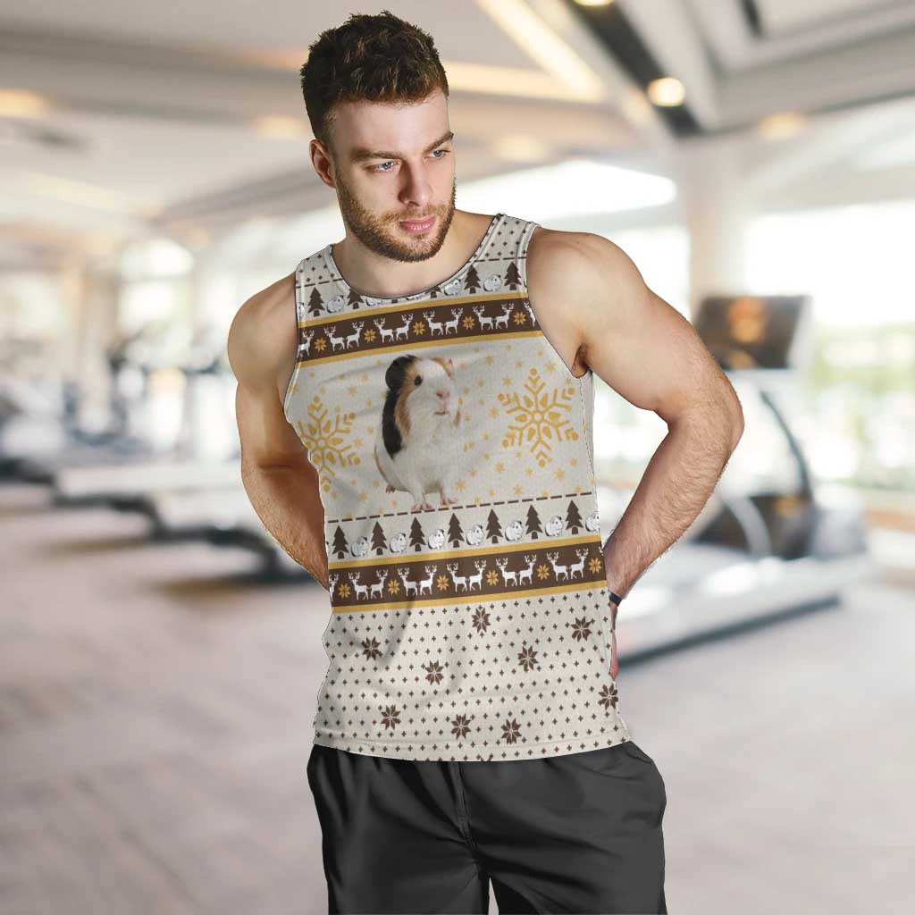 Guinea Pig Christmas Men Tank Top with Snowflakes Trees and Reindeer Pattern - Wonder Print Shop