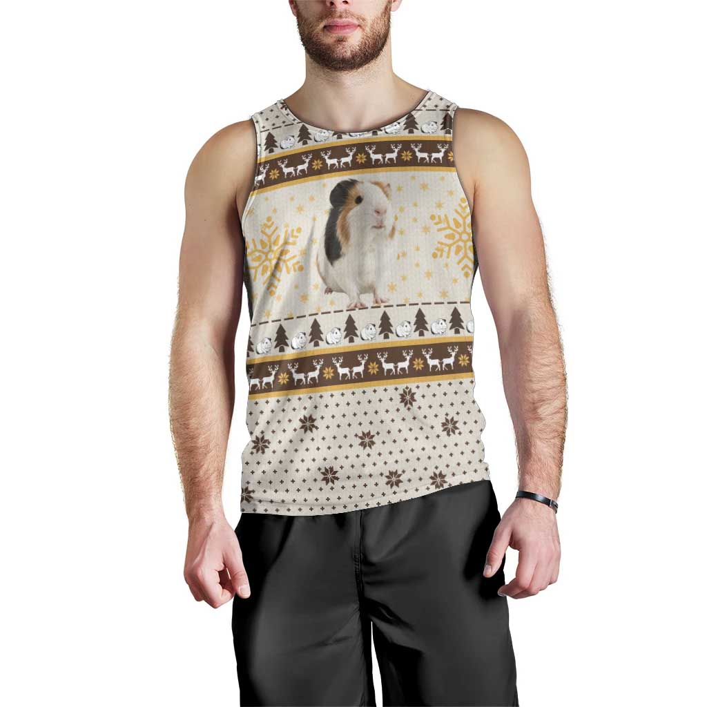 Guinea Pig Christmas Men Tank Top with Snowflakes Trees and Reindeer Pattern - Wonder Print Shop
