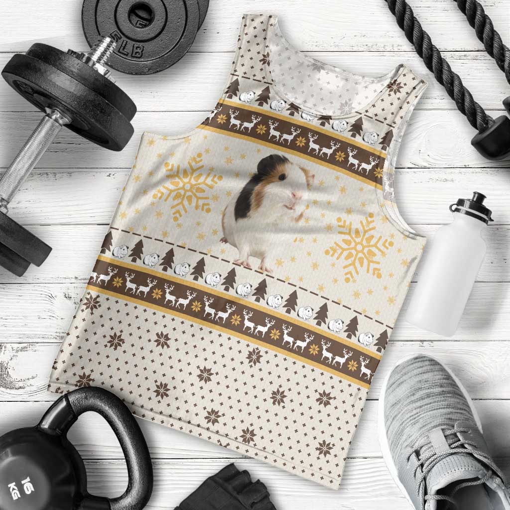 Guinea Pig Christmas Men Tank Top with Snowflakes Trees and Reindeer Pattern - Wonder Print Shop