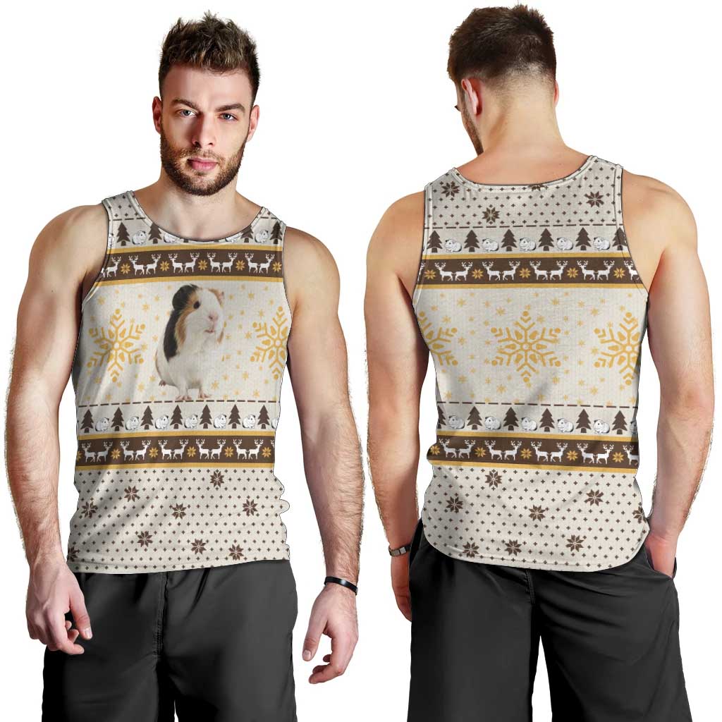 Guinea Pig Christmas Men Tank Top with Snowflakes Trees and Reindeer Pattern - Wonder Print Shop