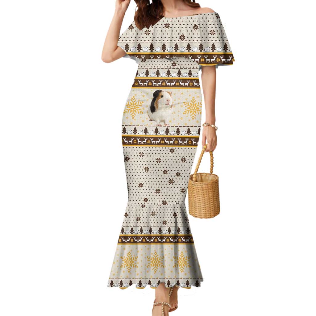 Guinea Pig Christmas Mermaid Dress with Snowflakes Trees and Reindeer Pattern - Wonder Print Shop