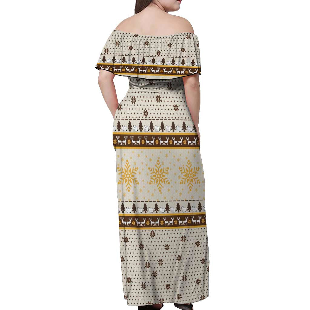 Guinea Pig Christmas Off Shoulder Maxi Dress with Snowflakes Trees and Reindeer Pattern - Wonder Print Shop