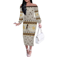Guinea Pig Christmas Off The Shoulder Long Sleeve Dress with Snowflakes Trees and Reindeer Pattern - Wonder Print Shop