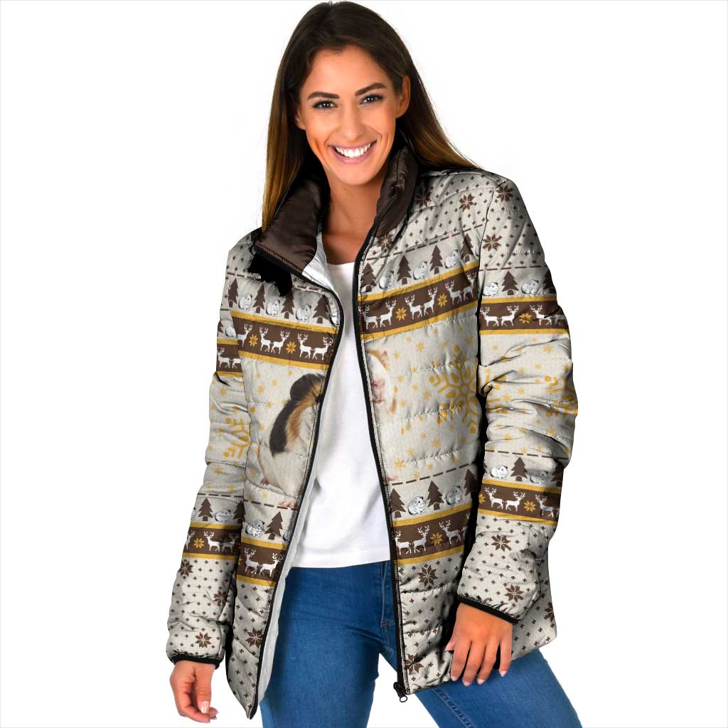 Guinea Pig Christmas Padded Jacket with Snowflakes Trees and Reindeer Pattern - Wonder Print Shop