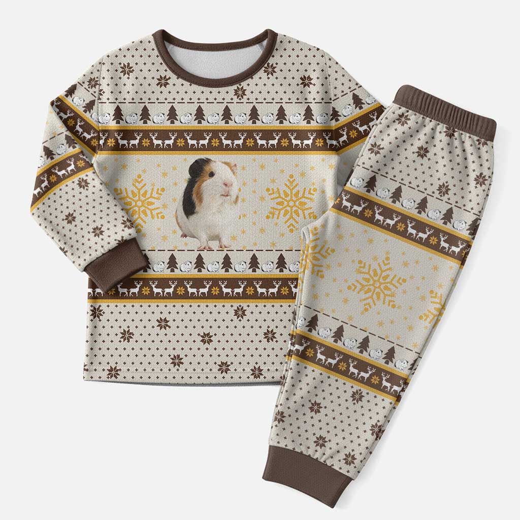 Guinea Pig Christmas Pajama Set with Snowflakes Trees and Reindeer Pattern - Wonder Print Shop