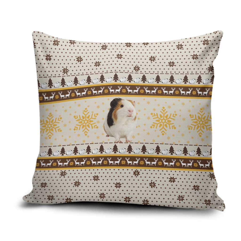 Guinea Pig Christmas Pillow Cover with Snowflakes Trees and Reindeer Pattern - Wonder Print Shop