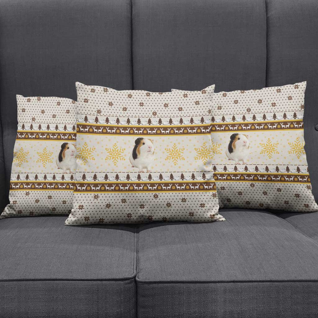 Guinea Pig Christmas Pillow Cover with Snowflakes Trees and Reindeer Pattern - Wonder Print Shop