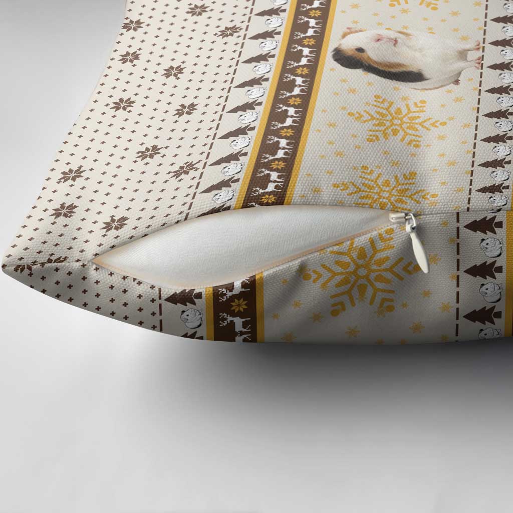 Guinea Pig Christmas Pillow Cover with Snowflakes Trees and Reindeer Pattern - Wonder Print Shop