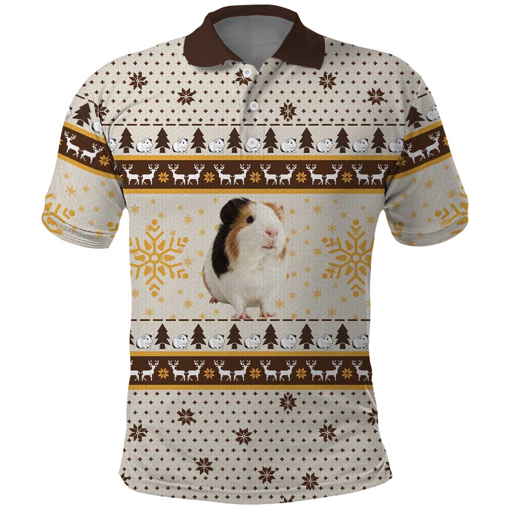 Guinea Pig Christmas Polo Shirt with Snowflakes Trees and Reindeer Pattern - Wonder Print Shop