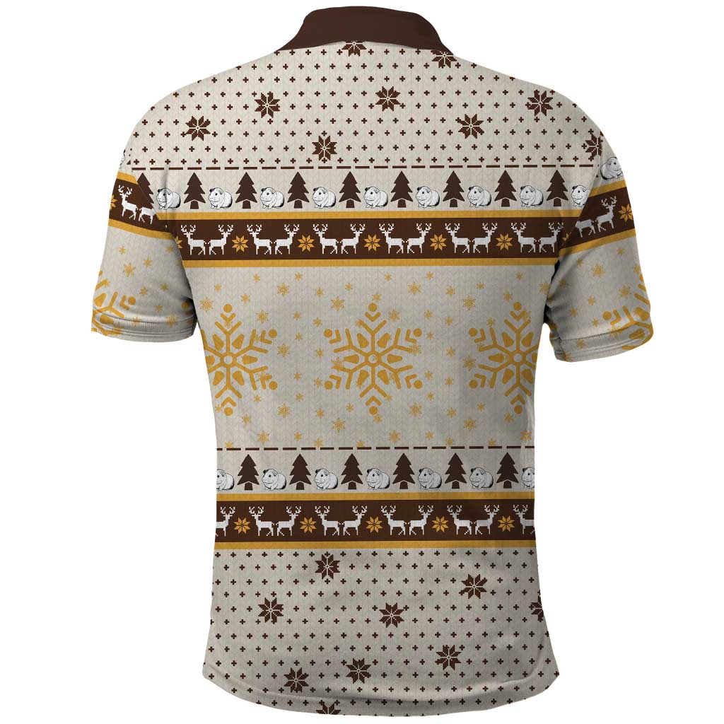 Guinea Pig Christmas Polo Shirt with Snowflakes Trees and Reindeer Pattern - Wonder Print Shop