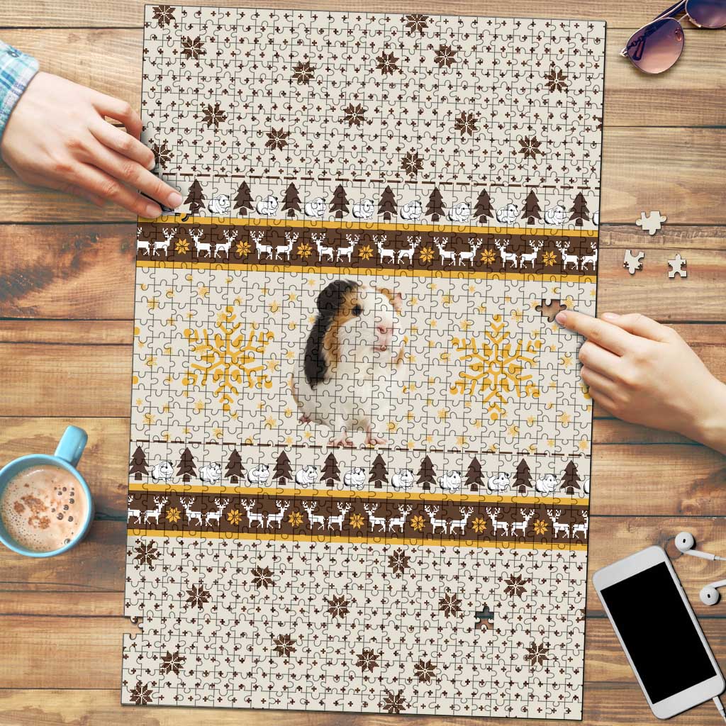 Guinea Pig Christmas Puzzle with Snowflakes Trees and Reindeer Pattern - Wonder Print Shop