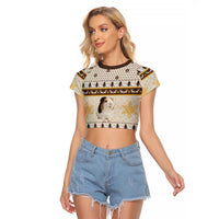 Guinea Pig Christmas Raglan Cropped T Shirt with Snowflakes Trees and Reindeer Pattern - Wonder Print Shop