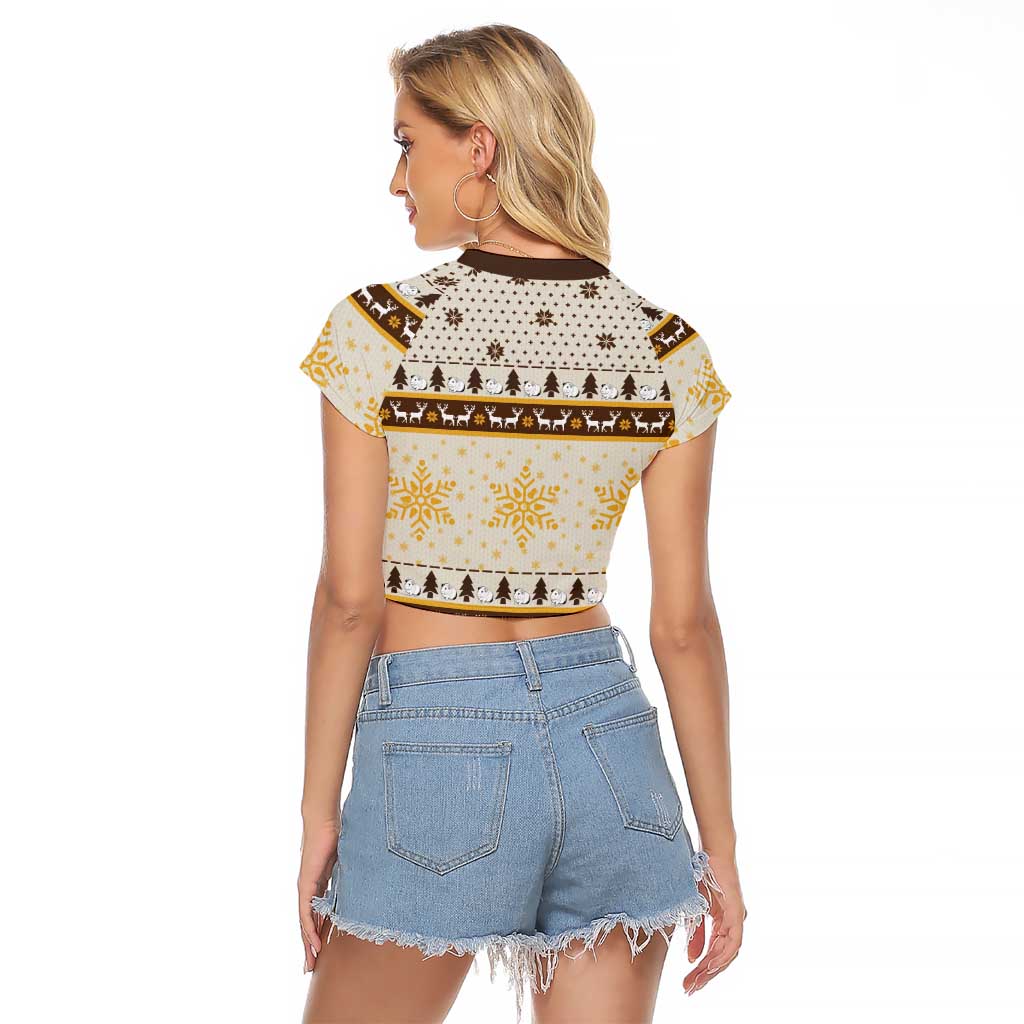 Guinea Pig Christmas Raglan Cropped T Shirt with Snowflakes Trees and Reindeer Pattern - Wonder Print Shop