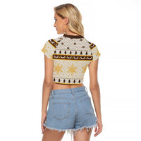 Guinea Pig Christmas Raglan Cropped T Shirt with Snowflakes Trees and Reindeer Pattern - Wonder Print Shop