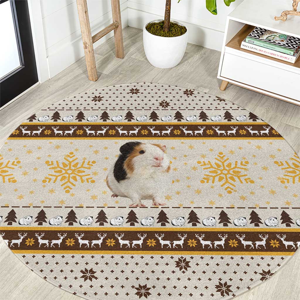 Guinea Pig Christmas Round Carpet with Snowflakes Trees and Reindeer Pattern - Wonder Print Shop
