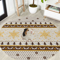 Guinea Pig Christmas Round Carpet with Snowflakes Trees and Reindeer Pattern - Wonder Print Shop