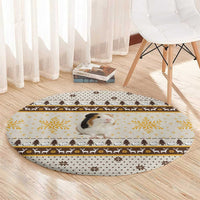 Guinea Pig Christmas Round Carpet with Snowflakes Trees and Reindeer Pattern - Wonder Print Shop