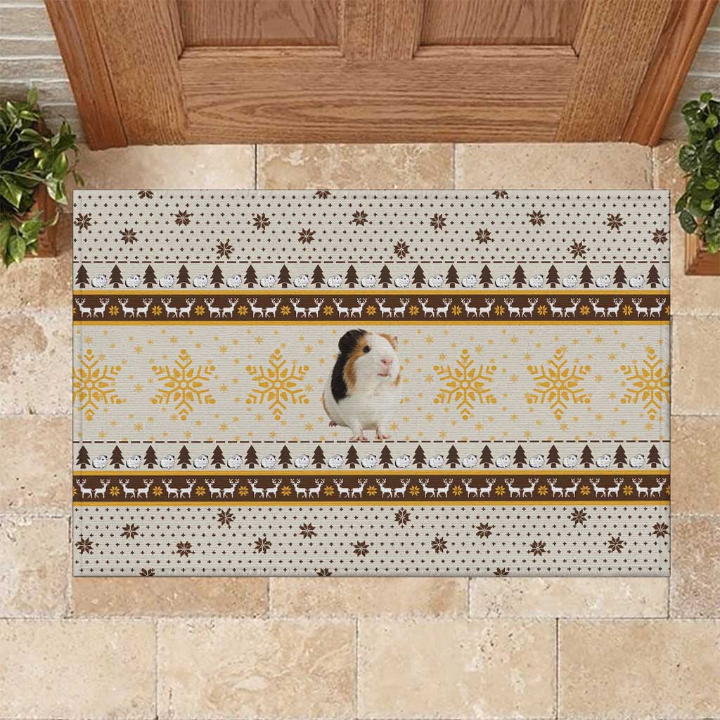 Guinea Pig Christmas Rubber Doormat with Snowflakes Trees and Reindeer Pattern - Wonder Print Shop