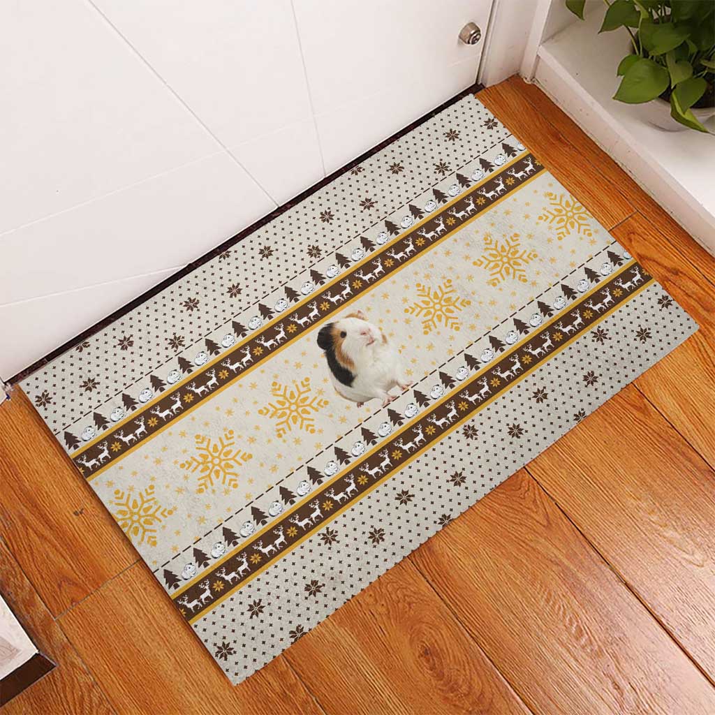Guinea Pig Christmas Rubber Doormat with Snowflakes Trees and Reindeer Pattern - Wonder Print Shop