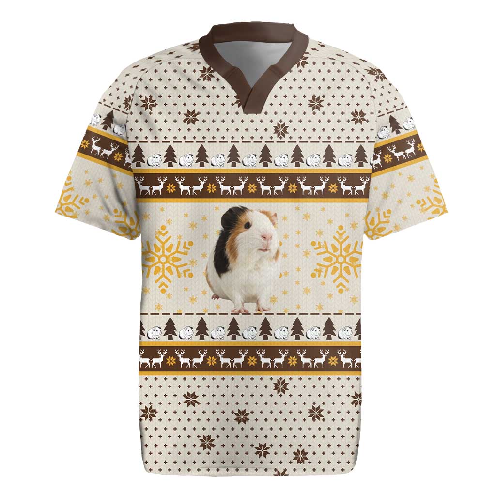 Guinea Pig Christmas Rugby Jersey with Snowflakes Trees and Reindeer Pattern - Wonder Print Shop
