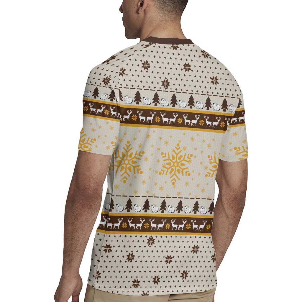 Guinea Pig Christmas Rugby Jersey with Snowflakes Trees and Reindeer Pattern - Wonder Print Shop