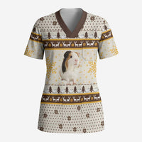 Guinea Pig Christmas Scrub Top with Snowflakes Trees and Reindeer Pattern - Wonder Print Shop