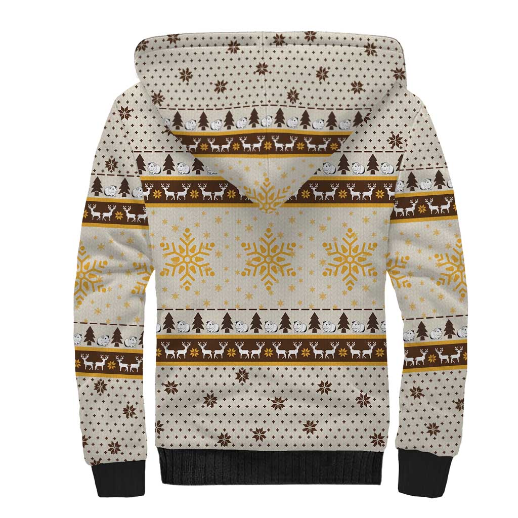 Guinea Pig Christmas Sherpa Hoodie with Snowflakes Trees and Reindeer Pattern - Wonder Print Shop