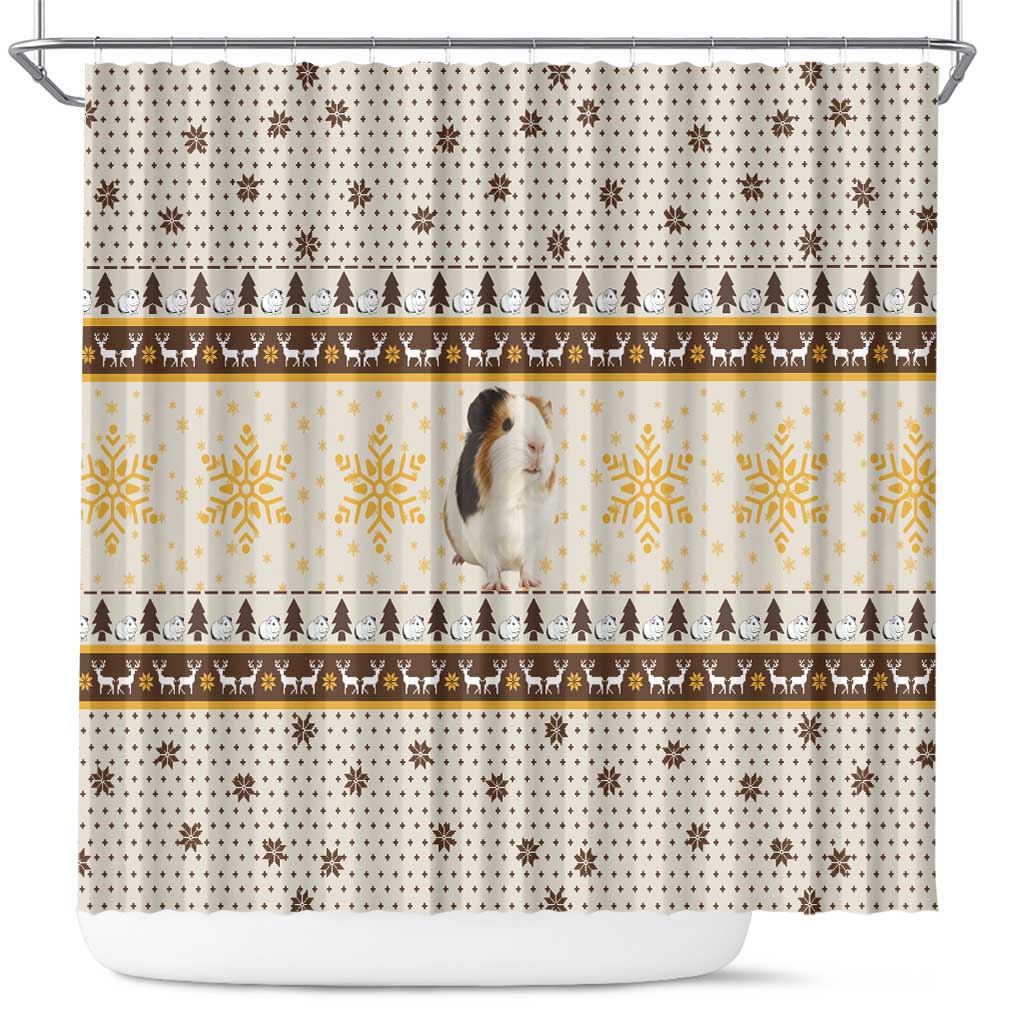 Guinea Pig Christmas Shower Curtain with Snowflakes Trees and Reindeer Pattern - Wonder Print Shop