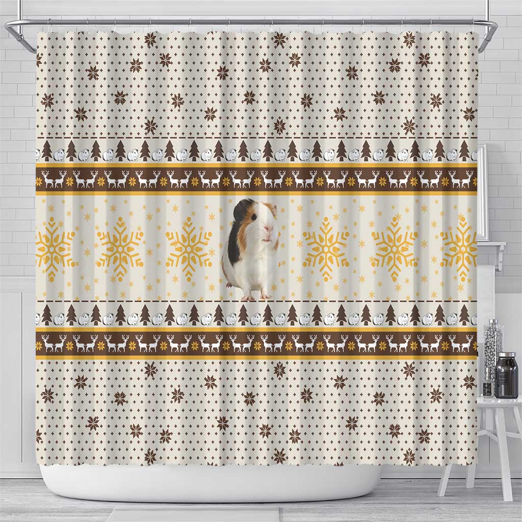 Guinea Pig Christmas Shower Curtain with Snowflakes Trees and Reindeer Pattern - Wonder Print Shop