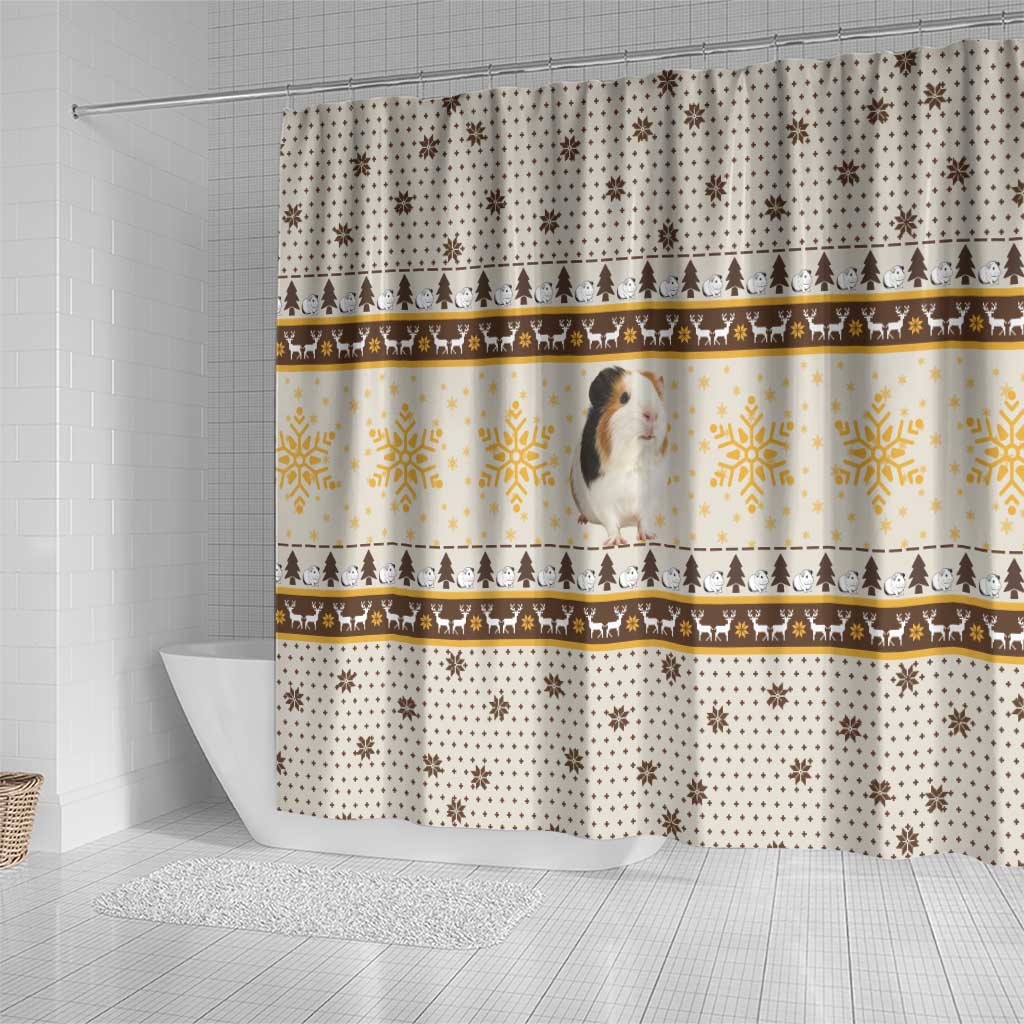 Guinea Pig Christmas Shower Curtain with Snowflakes Trees and Reindeer Pattern - Wonder Print Shop