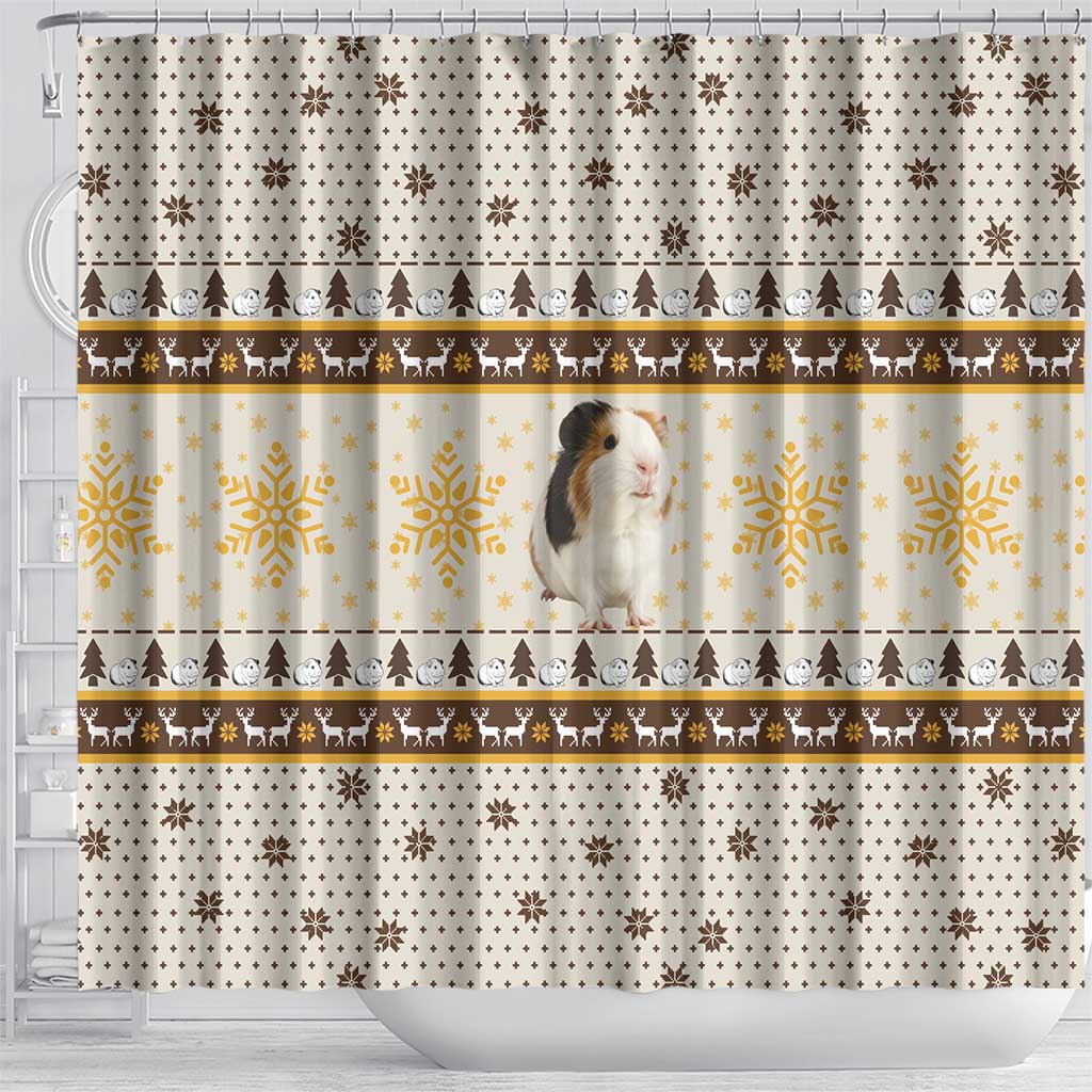 Guinea Pig Christmas Shower Curtain with Snowflakes Trees and Reindeer Pattern - Wonder Print Shop