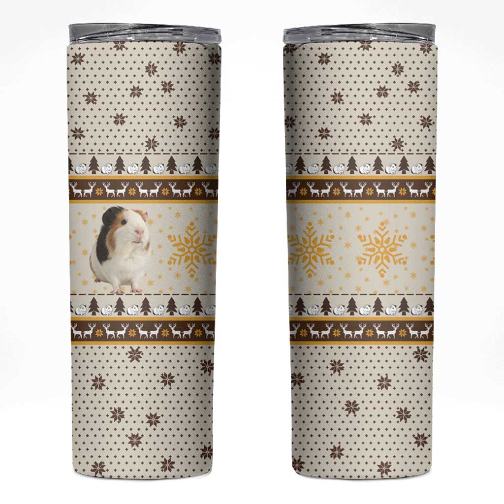 Guinea Pig Christmas Skinny Tumbler with Snowflakes Trees and Reindeer Pattern - Wonder Print Shop