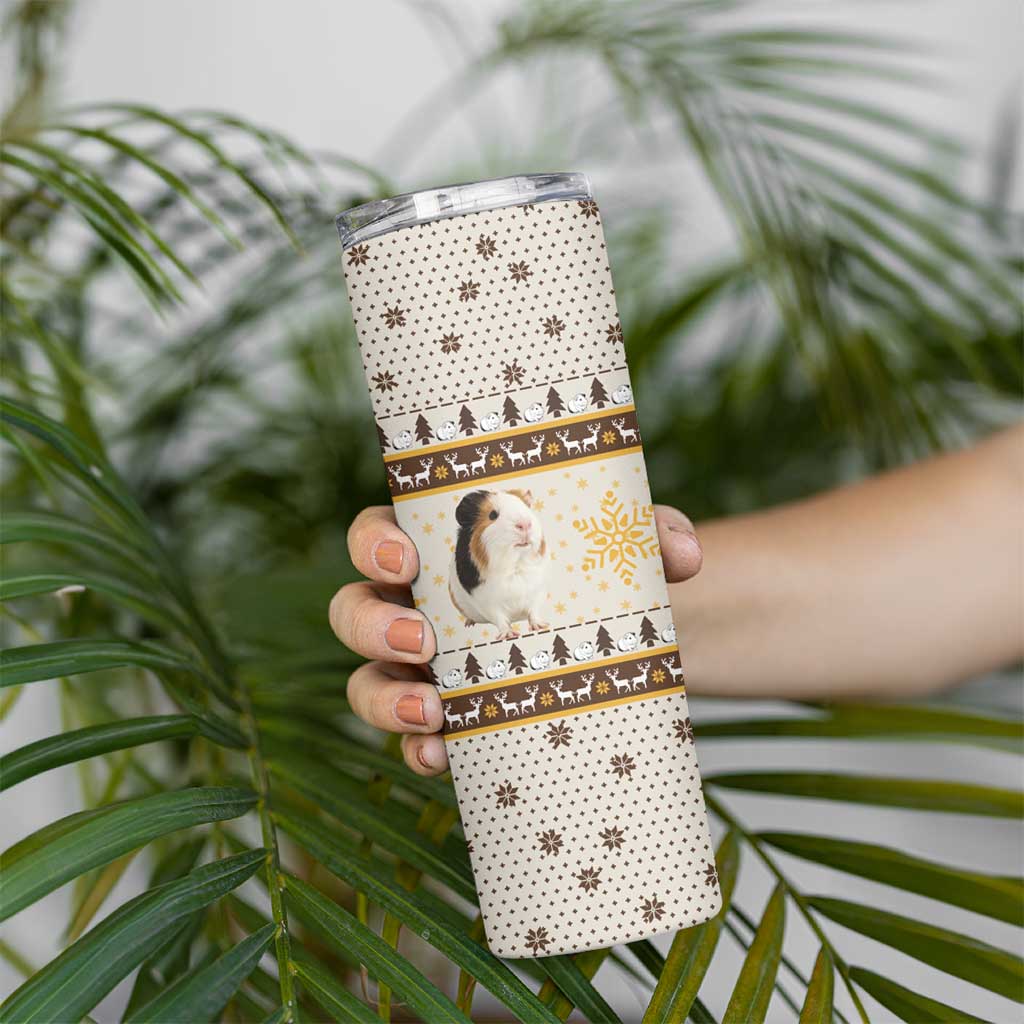 Guinea Pig Christmas Skinny Tumbler with Snowflakes Trees and Reindeer Pattern - Wonder Print Shop