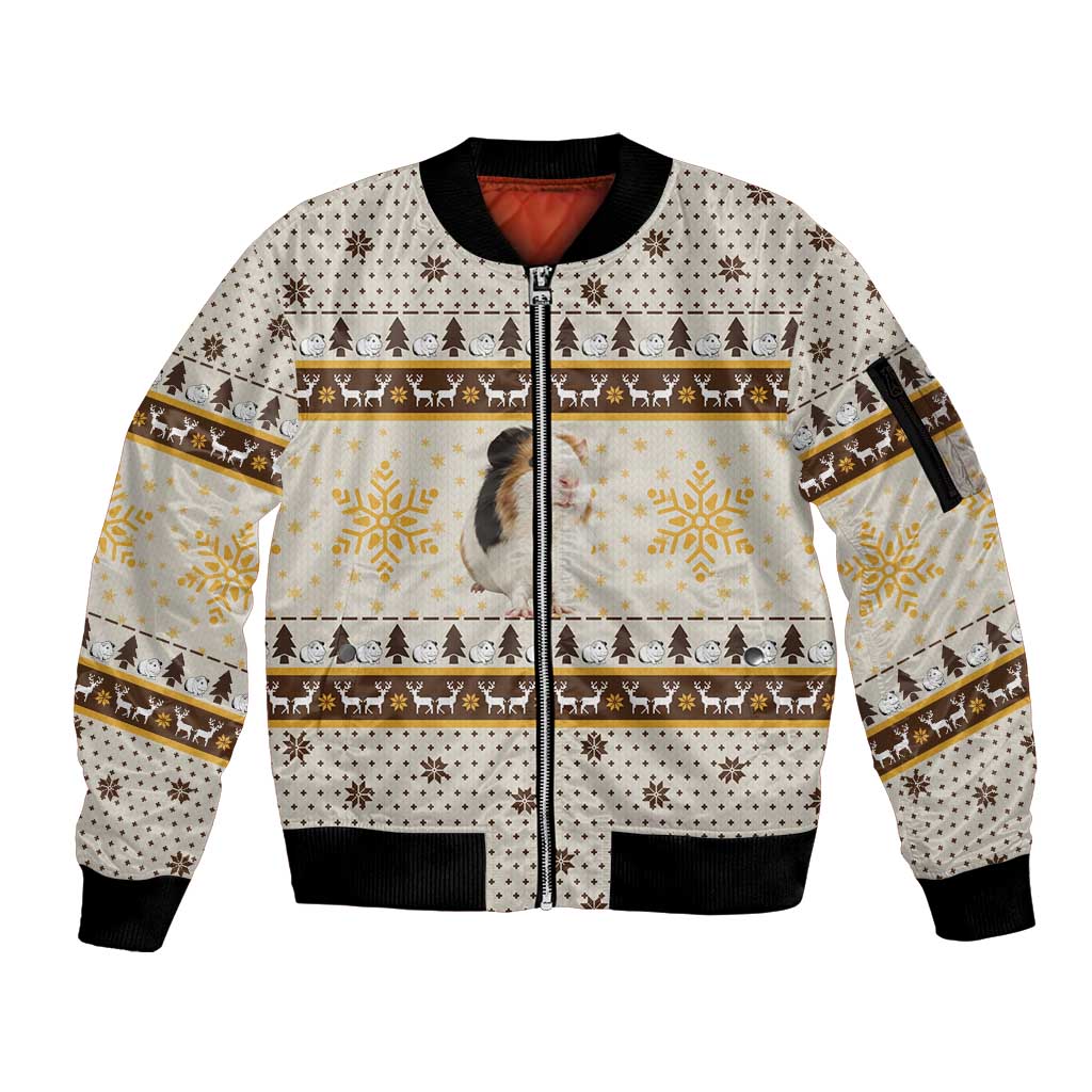 Guinea Pig Christmas Sleeve Zip Bomber Jacket with Snowflakes Trees and Reindeer Pattern - Wonder Print Shop