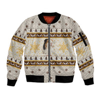 Guinea Pig Christmas Sleeve Zip Bomber Jacket with Snowflakes Trees and Reindeer Pattern - Wonder Print Shop