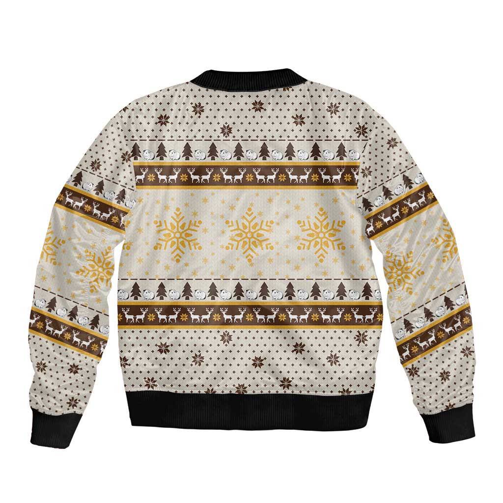 Guinea Pig Christmas Sleeve Zip Bomber Jacket with Snowflakes Trees and Reindeer Pattern - Wonder Print Shop