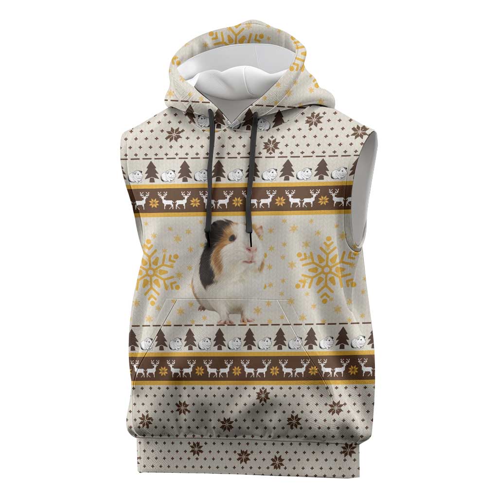 Guinea Pig Christmas Sleeveless Hoodie with Snowflakes Trees and Reindeer Pattern - Wonder Print Shop