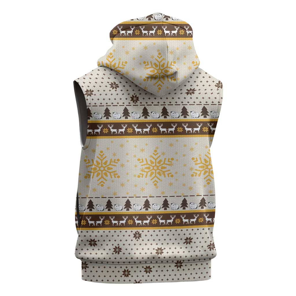 Guinea Pig Christmas Sleeveless Hoodie with Snowflakes Trees and Reindeer Pattern - Wonder Print Shop