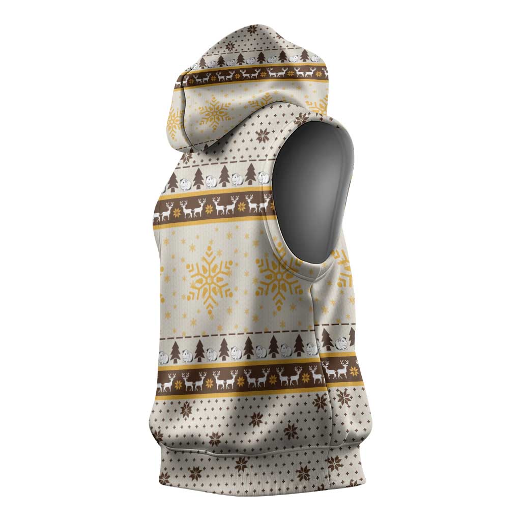 Guinea Pig Christmas Sleeveless Hoodie with Snowflakes Trees and Reindeer Pattern - Wonder Print Shop