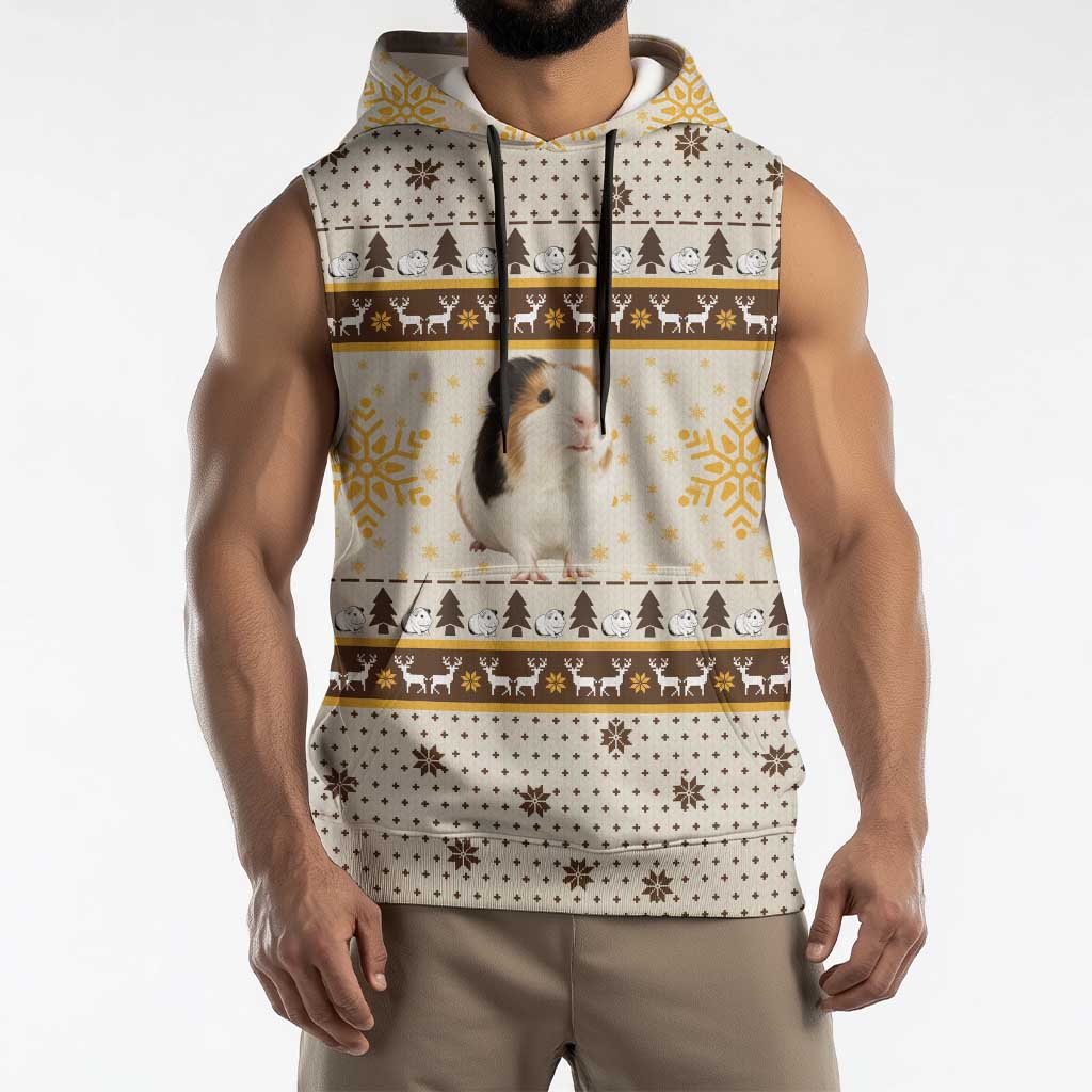 Guinea Pig Christmas Sleeveless Hoodie with Snowflakes Trees and Reindeer Pattern - Wonder Print Shop