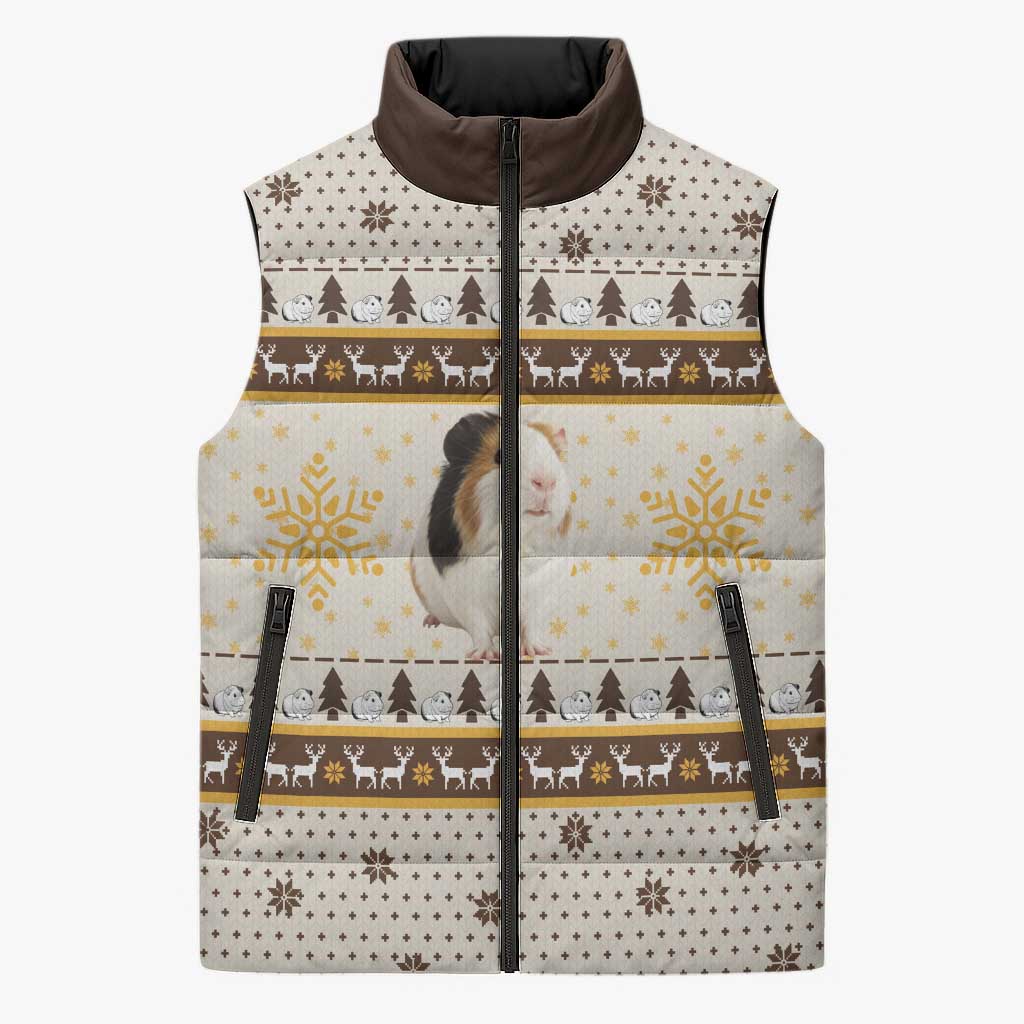 Guinea Pig Christmas Sleeveless Puffer Jacket with Snowflakes Trees and Reindeer Pattern - Wonder Print Shop