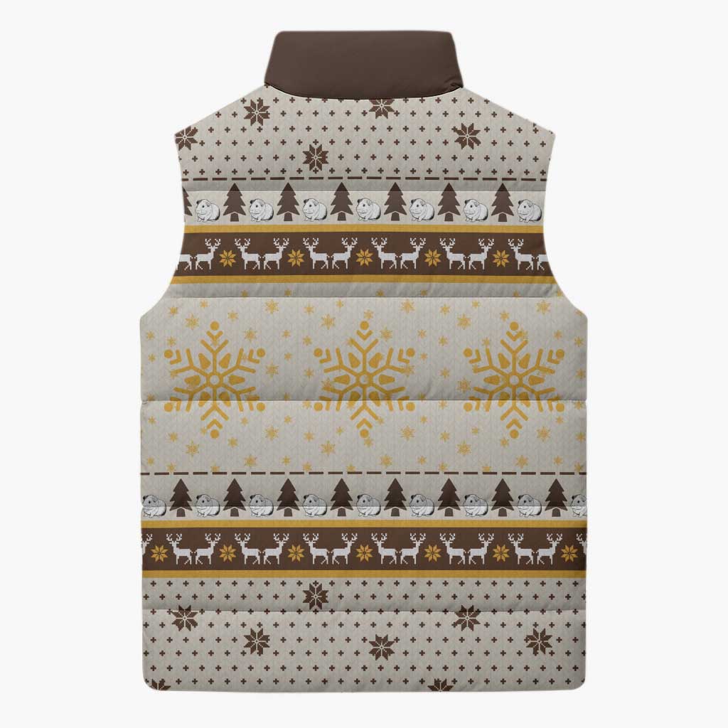 Guinea Pig Christmas Sleeveless Puffer Jacket with Snowflakes Trees and Reindeer Pattern - Wonder Print Shop