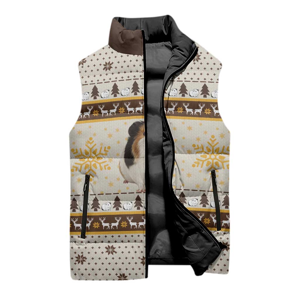 Guinea Pig Christmas Sleeveless Puffer Jacket with Snowflakes Trees and Reindeer Pattern - Wonder Print Shop