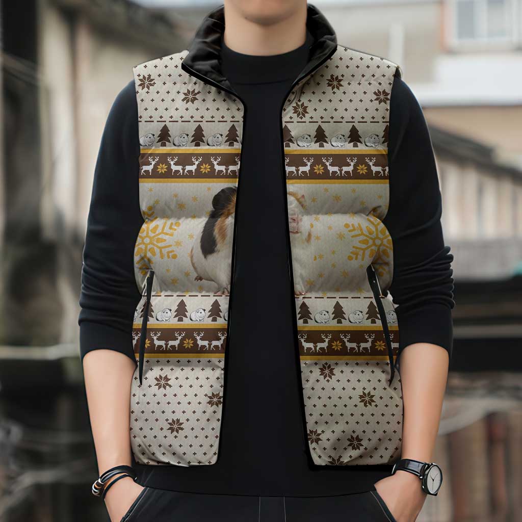 Guinea Pig Christmas Sleeveless Puffer Jacket with Snowflakes Trees and Reindeer Pattern - Wonder Print Shop