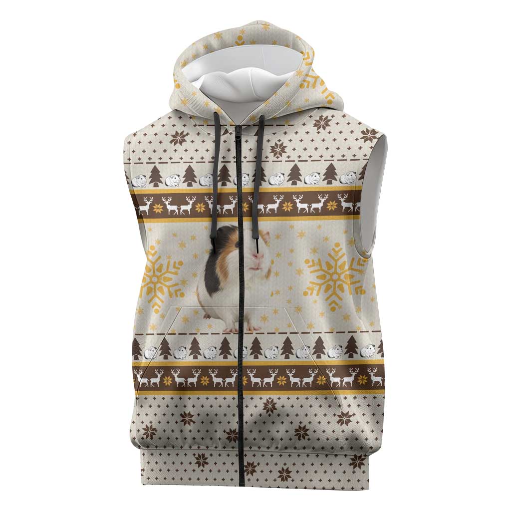 Guinea Pig Christmas Sleeveless Zip Hoodie with Snowflakes Trees and Reindeer Pattern - Wonder Print Shop