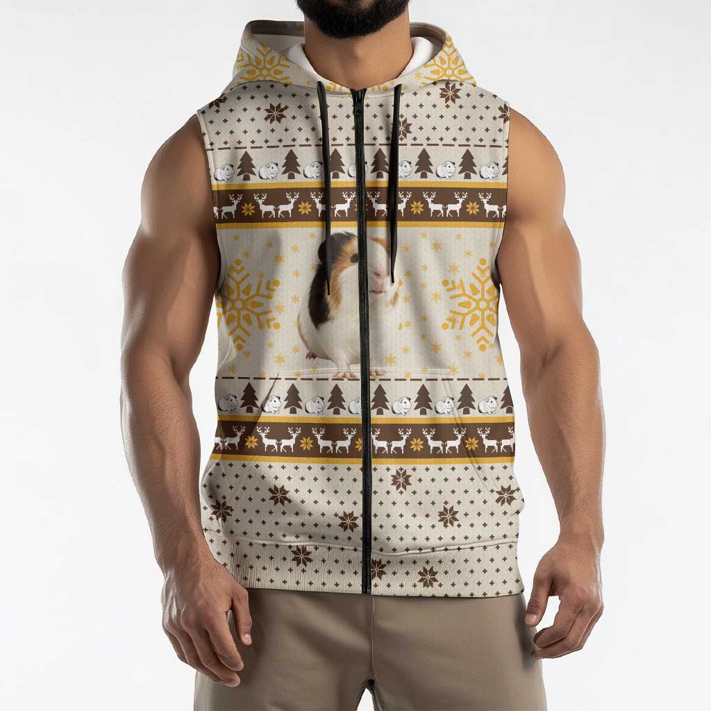 Guinea Pig Christmas Sleeveless Zip Hoodie with Snowflakes Trees and Reindeer Pattern - Wonder Print Shop