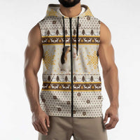 Guinea Pig Christmas Sleeveless Zip Hoodie with Snowflakes Trees and Reindeer Pattern - Wonder Print Shop