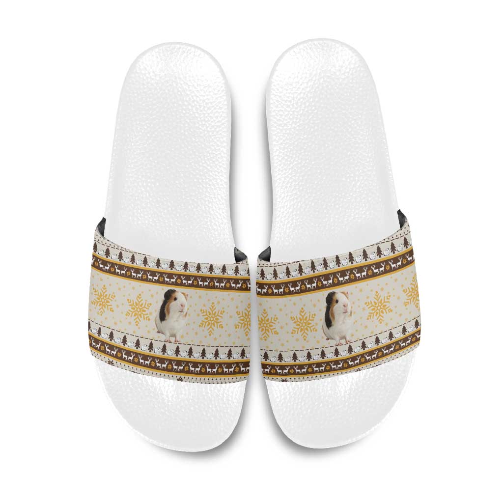 Guinea Pig Christmas Slide Sandals with Snowflakes Trees and Reindeer Pattern - Wonder Print Shop