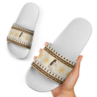 Guinea Pig Christmas Slide Sandals with Snowflakes Trees and Reindeer Pattern - Wonder Print Shop